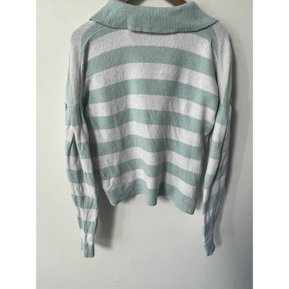 TANYA TAYLOR Maisie V Neck Collared Striped Sweater Drop Shoulder XS Light Blue - Picture 7 of 11
